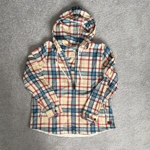 L.L. Bean Relaxed Fit Plaid Zip Hoodie in Blue and Red